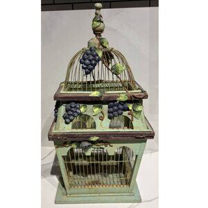 Victorias Vintage And Antiques Metal Wood Grapes Design Bird Cage Light Green OS